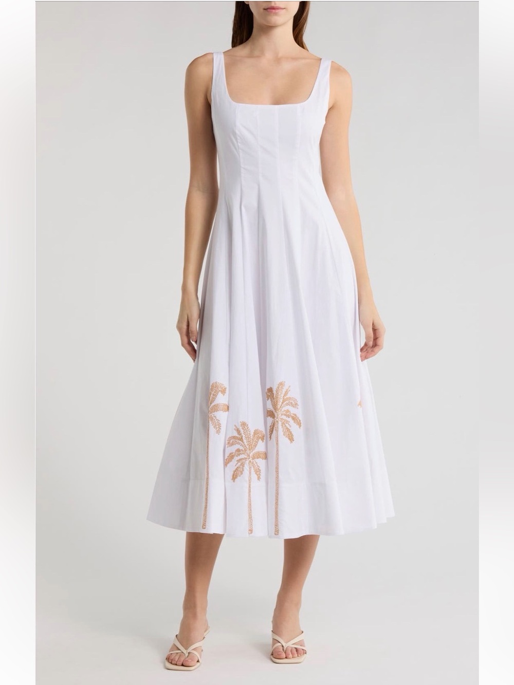 STAUD Wells Sleeveless Palms Embroidered Midi Dress